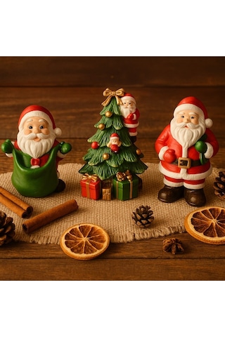 Yeniyıl Ruhunu Yansıtan 3 Lü Yılbaşı Noel Baba Biblo Seti Masa Figürleri Ev Ofis Vitrin Dekoru 10 Cm Dekoratif Obje