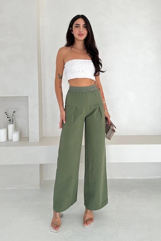 Pamuk Yıkamalı Yağmur Desen Dantelli Pantolon Yeşil Yeşil