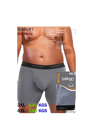Mataş Tatkan - 4'lü - Battal - Penye Modal Erkek Boxershort Gri