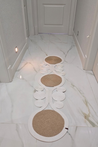 Doğal Görünümlü Bohem Asimetrik Modern Dekoratif Banyo Koridor Yatak Odası Halı Paspas Bej-krem