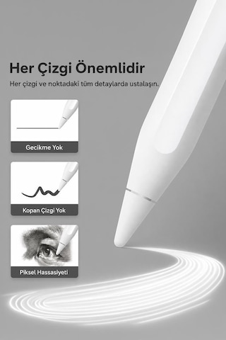 Tablet Kalemi Hassas Dokunmatik Çizim Ve Yazım Kalemi 4 Yedek Uçlu P03 Beyaz