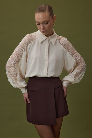Sateen Talia Şort Etek - Kahve-137062 Kahve