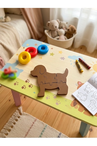 Ahşap Görünümlü Köpek Figürlü Çocuk Yapbozu - Eğitici 3d Tasarım Montessori Oyuncak
