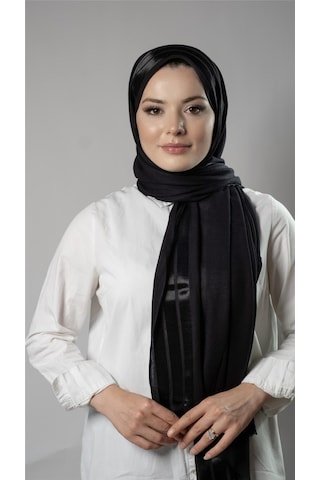 Hürrem Bone Siyah Şerit Çizgili Şal Viskon Kumaş Bursa Dolama 202109 01 Siyah