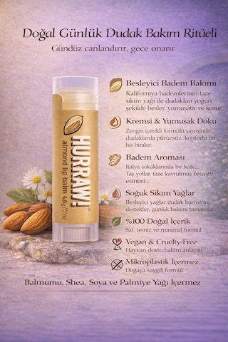 Hurraw Almond & Moon Dudak Balmı 2 Li Set %100 Doğal, Vegan, Gece & Günlük Bakım