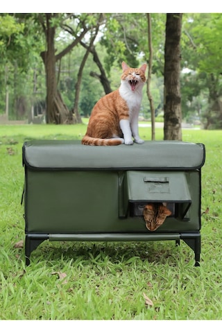 Reyo Dış Mekan Kedi Evi Isı Yalıtımlı Su Ve Rüzgar Geçirmez Kedi Barınağı Yeşil