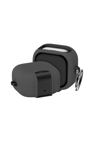 Galaxy Buds 4 Pro Ve Buds 4 İle Uyumlu Mandallı Kapak Kilit Sistemli Kumlanmış Mat Dokulu Darbelere Dayanıklı Hibrit Kılıf Gri, Galaxy Buds 4 Pro/4