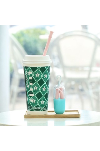 Skycity Yiyecek Kalitesi Silikon Katlanabilir Pipet Seti: Taşınabilir Kapsül Kutusu + Temizleme Fırçası - Küçük Gri