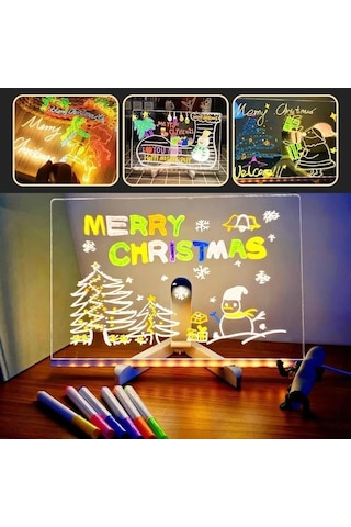 Schulzz Led Işıklı Silinebilir Boyama Ve Çizim Tahtası 7 Adet Kalem Hediyeli 30 x 20 CM Beyaz