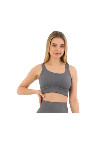 Fantazer Premium Göğüs Toparlayıcı Sarkma Önleyen Spor Günlük Kalın Askılı Pedli Fitilli Crop Büstiyer Gri