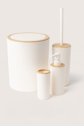 Arvale Quardi Banyo Seti Modern Çizgili - 7 Litre Kova 4 Parça Banyo Çöp Kovası Seti Beyaz