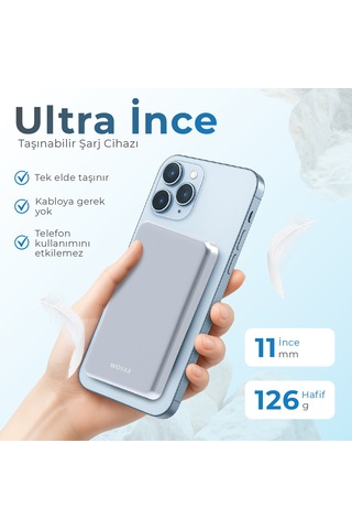 Woyax Magsafe Powerbank 5000 Mah Mavi Renk 20w Hızlı Taşınabilir Şarj Cihazı Mavi