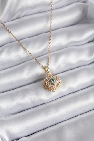 316l Çelik Gold Renk Zirkon Taşlı Göz Model Kadın Kolye Gri