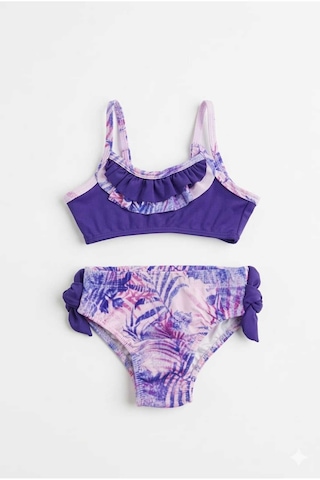 Beniizle Yaprak Desenli Kız Çocuk Bikini Takımı Mor