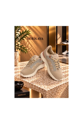 Derikaya Kadın Bej Kalın Taban Bağcıklı Günlük Sneaker Spor Ayakkabı