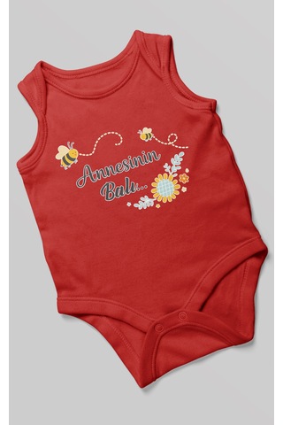 Morivokids Annesinin Balı Sıfır Kollu Bebek Body %100 Pamuk Kırmızı