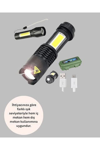 Şarjlı Led El Feneri Küçük Boy Taşınabilir Klipsli