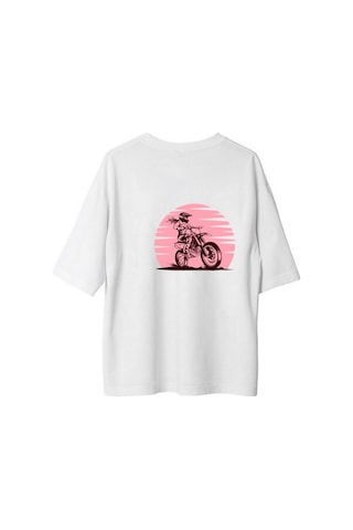 Paybuy Kadın Oversize Motokros Pilot Baskılı Kısa Kollu Tişört %100 Pamu