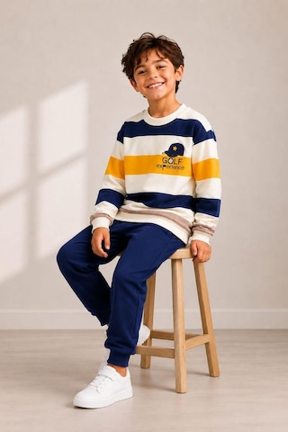 Pina Kids Erkek Çocuk Çizgili Desenli Okul Günlük Eşofman Takımı Esf7036 Lacivert