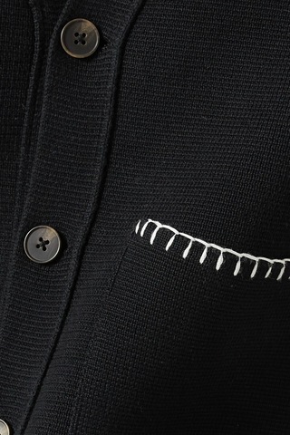 Maniere De Voir Whipstitch Cardigan, Penye Pamuk, V Yakalı, Ön Düğmeli Ve Dikiş Detaylı Siyah