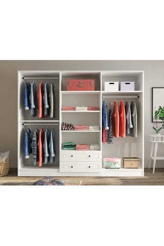 Rabi Mobilya Beyza Country 6 Kapaklı 2 Çekmeceli Mega Gardırop