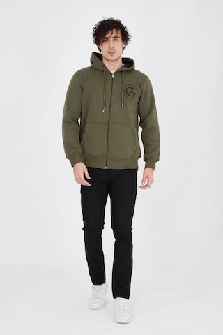 Mbb E-ticaret Erkek 3 İplik Pamuklu Fermuarlı Kapüşonlu Kanguru Cepli Baskılı Hoodie Hırka Sweatshirt - Yeşil