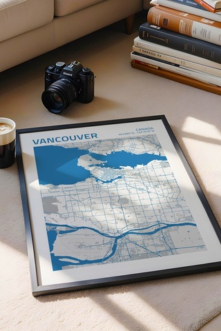 Vancouver Kanada Canada Haritası Çerçeveli Tablo Lüks Salon Ofis Duvar Dekorasyonu Hediyelik Tablo