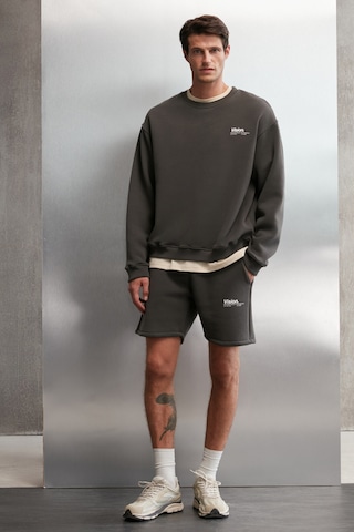 Grimelange Ernest Erkek Yumuşacık Kumaşlı Oversize Fit Yuvarlak Yakalı Baskılı Gri Sweatshirt