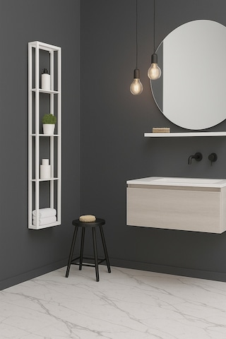 Firuze Metal Banyo, Mutfak Ve Antre Duvar Rafı Beyaz Beyaz