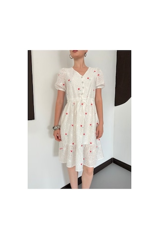 Verymoda Çiçekli Yaka Elbise D1949 Pembe Çiçekli