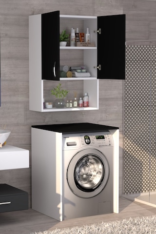 Üst Dolaplı Çok Amaçlı Çamaşır Makinesi Dolabı Siyah Beyaz