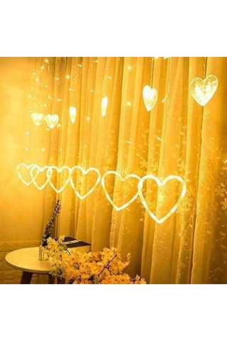 Kenpazar Kalp Dekorlu Animasyonlu Perde Led Işık 3 Metre Çok Renkli