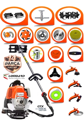 Cros Lombard İtaly Torıno-x14 Pro Seri Sırt Tırpan+ Akrobat Çapalama + Toprak Eşeleme 14 Parça Arazi Set