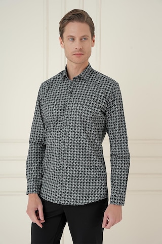 Efor Slim Fit Kazayağı Desenli %100 Pamuk Casual Gri Gömlek G 1585 Gri