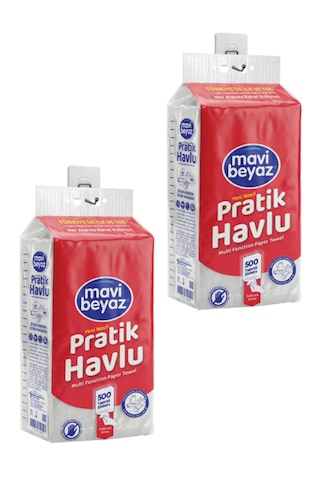 Mavi Beyaz Pratik Havlu 2 Adet 500 + 500 Yaprak - Yeni Nesil Çok Amaçlı Kağıt Havlu Asma Aparatı Hediyeli