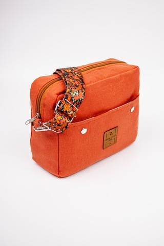 Fabric Craft Bag Çapraz Askılı Kadın Kumaş Omuz Çantası Fermuarlı 27x24 Cm Kiremit