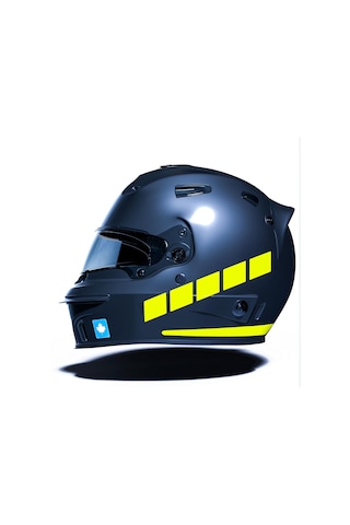 Şerit Tasarımlı Floresan Sarı Motosiklet Kask Sticker Çınar Extreme