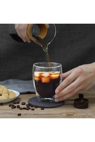350 Ml Çift Cidarlı Bardak El Yakmaz Bardak Kahve Bardağı Kokteyl Bardağı Şeffaf