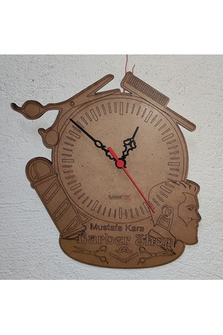 Lazer Kesim Duvar Saati Berber Model Ahşap