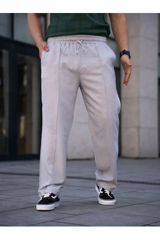 Veraura Lifestyle Erkek Keten Cepli Çıma Dikişli Jogger Buggy Pantalon Rahat Kalıp - Gri