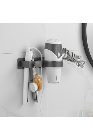 Wezone Yeni Gümüş Gri Fön Tutucu Duş Odası Saç Bakımı Gereçleri Depolama Rafı Delme/delmesiz - 15kg Yük Kapasitesi Diğer