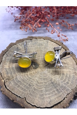 Nisa Gümüş Sari Akik Taşli El Işi Gümüş Küpe 925 Ayar N11.80329