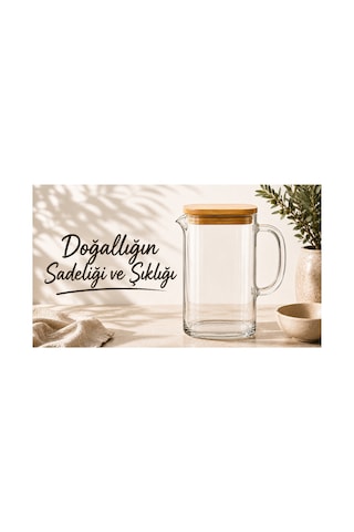 Bambu Kapaklı Cam Sürahi 1,5 Litre,ısıya Dayanıklı Borosilikat Cam Sürahi, Limonata, Soğuk İçecek Ve Sunum Sürahisi