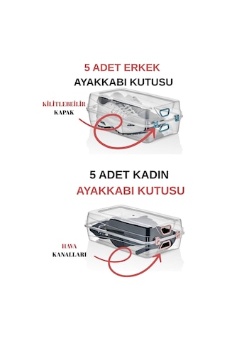 10'lu Ayakkabı Saklama Kutusu 5 Erkek 5 Kadın Kapasiteli Şeffaf