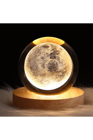 Suofeng Ay Yıldızlı Kristal Top Usb Led Gece Lambası, Ahşap Işıklı Tabanlı, Masaüstü Dekorasyon, Özel Hediyelik, 6cm Ay Deseni Diğer