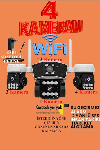 Okam 4 Kameralı 12mp Wifi Güvenlik Kamerası Çift Yönlü Ses, Kişi Algılama, Yağmur & Kara Dayanıklı