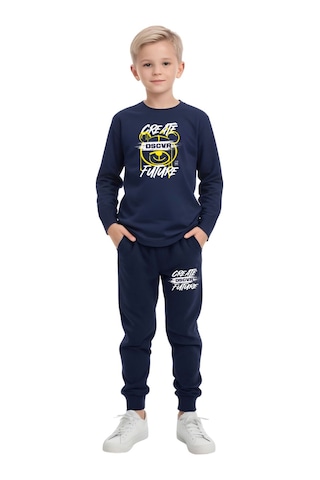2li Erkek Çocuk Baskılı Sıfır Yaka Mevslimlik Alt-üst Takım Turuncu - Lacivert