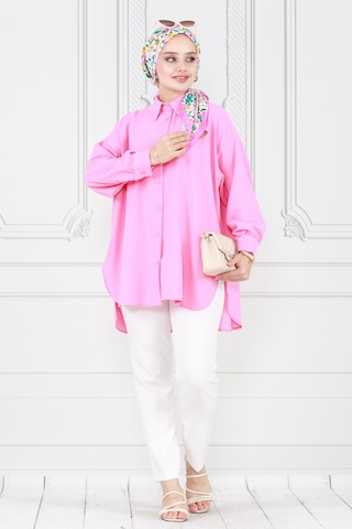 Sevitli Bol Kesim Yırtmaçlı Gömlek-pembe-3984-pembe Pembe