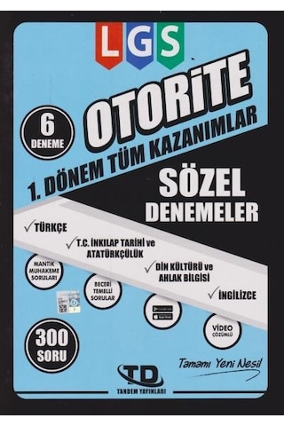 Tandem 8. Sınıf Lgs Otorite 1. Dönem Sözel Denemeleri