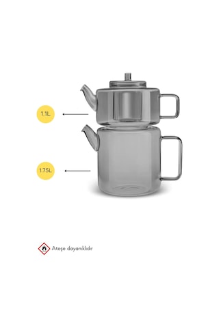 Tobby Füme Borosilikat Çaydanlık 1.1l+1.75l